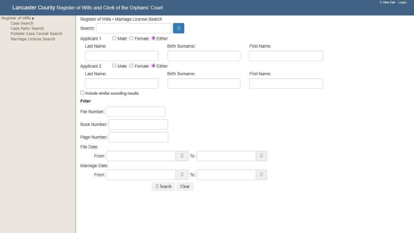Marriage License Search - Lancaster County