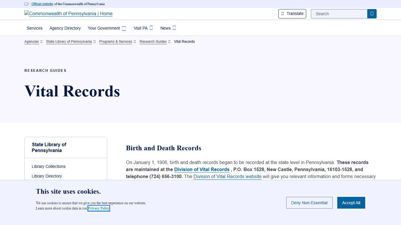 Vital Records | State Library of Pennsylvania | Commonwealth of Pennsylvania