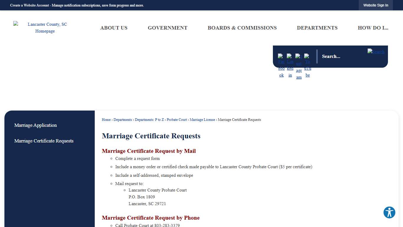 Marriage Certificate Requests | Lancaster County, SC