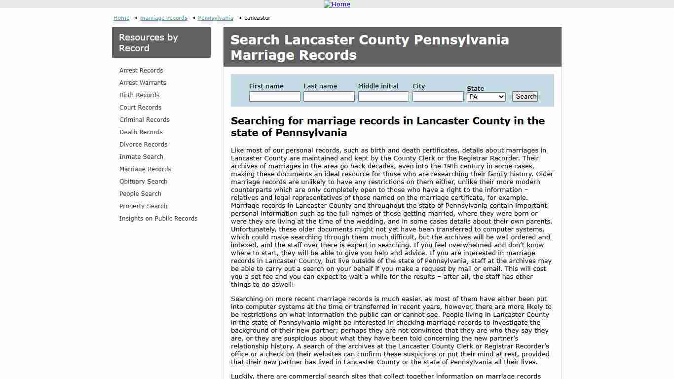 Search Marriage Records Lancaster Pennsylvania | US Records