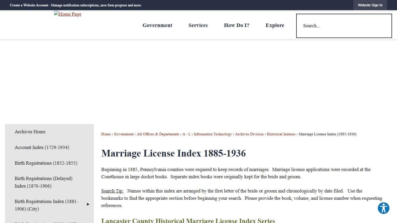 Marriage License Index 1885-1936 | Lancaster County, PA - Official Website