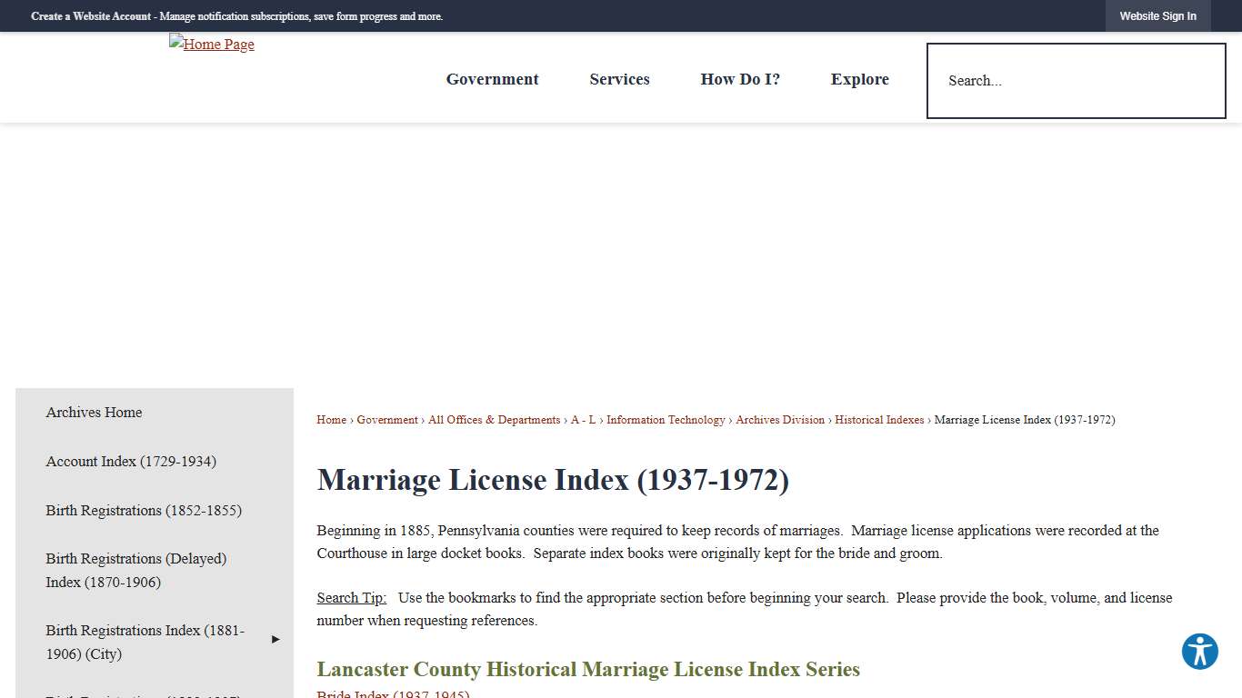 Marriage License Index (1937-1972) | Lancaster County, PA - Official Website